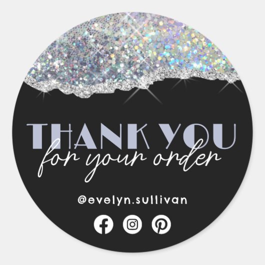 Silver Faux Iridescent Glitter Dank u Sticker (Voorkant)