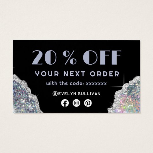 Silver faux iridescent glitter-kaart visitekaartje (Achterkant)