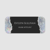 Silver faux iridescent glitter naamplaatje (Voorkant)