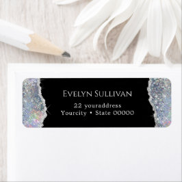Silver faux iridescent glitter return address etiket