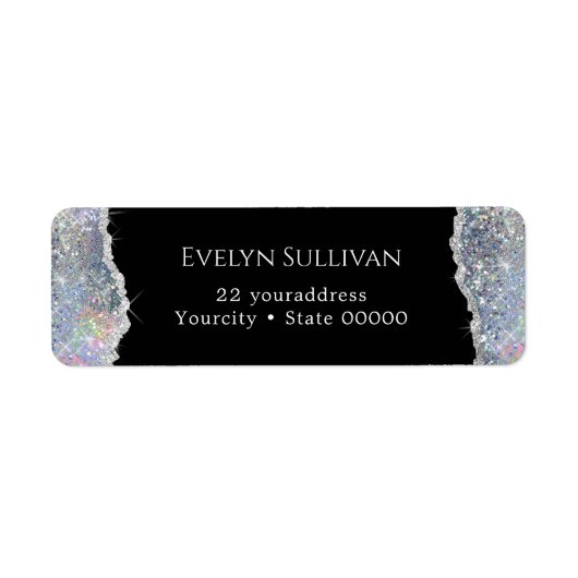 Silver faux iridescent glitter return address etiket (Voorkant)