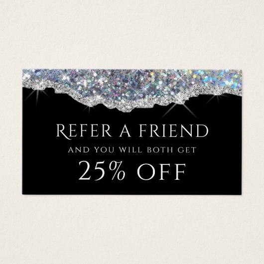 Silver faux iridescent glitter verwijzingskaart visitekaartje (Voorkant)