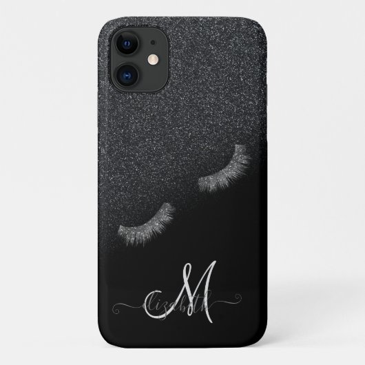 Silver Faux Lashes Black Glitter Ombre Case-Mate iPhone Case (Achterkant)