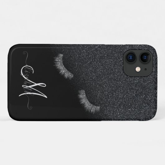 Silver Faux Lashes Black Glitter Ombre Case-Mate iPhone Case (Achterkant (horizontaal))