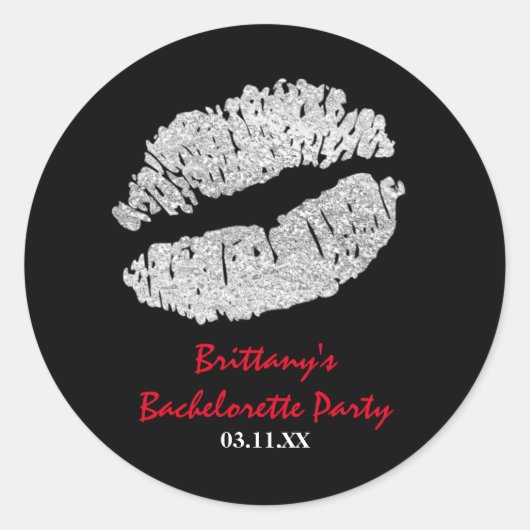 Silver Faux Sparkle Lips Kiss Party Favor Sticker (Voorkant)