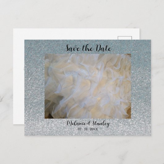 Silver Faux Sparkle sparen de Datum Aankondigingskaart (Voorkant / Achterkant)