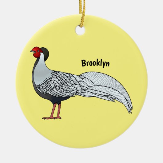 Silver Fheasant bird cartoon-illustratie Keramisch Ornament (Voorkant)