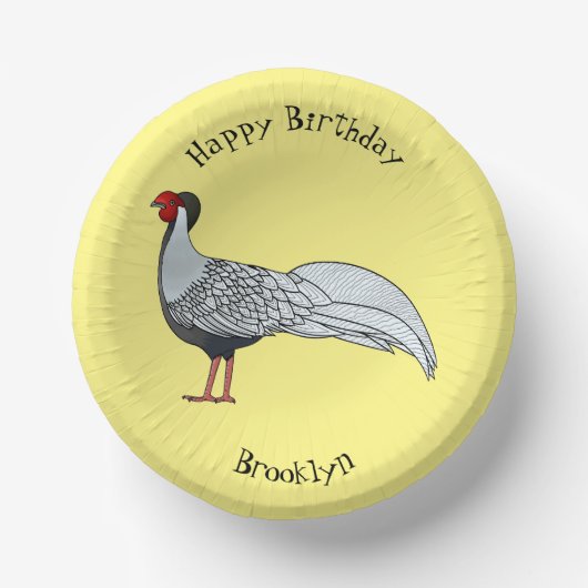Silver Fheasant bird cartoon-illustratie Papieren Kommen (Voorkant)