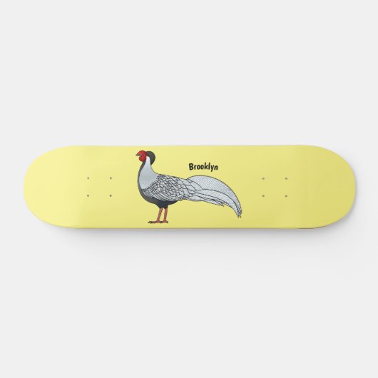 Silver Fheasant bird cartoon-illustratie Persoonlijk Skateboard (Horizontaal)