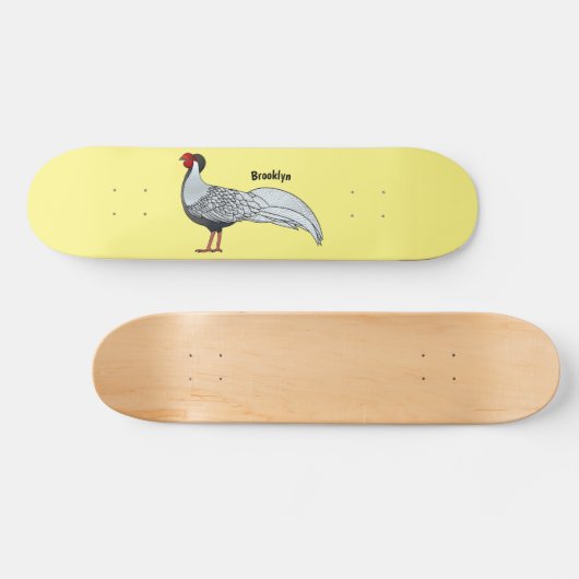Silver Fheasant bird cartoon-illustratie Persoonlijk Skateboard (Horizontaal)