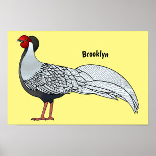 Silver Fheasant bird cartoon-illustratie Poster