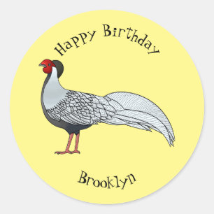 Silver Fheasant bird cartoon-illustratie Ronde Sticker