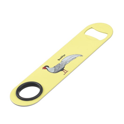 Silver Fheasant bird cartoon-illustratie Speed Flessenopener (Achterkant Gekanteld)