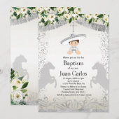 Silver Fiesta Boy Baptism Christening Kaart (Voorkant / Achterkant)