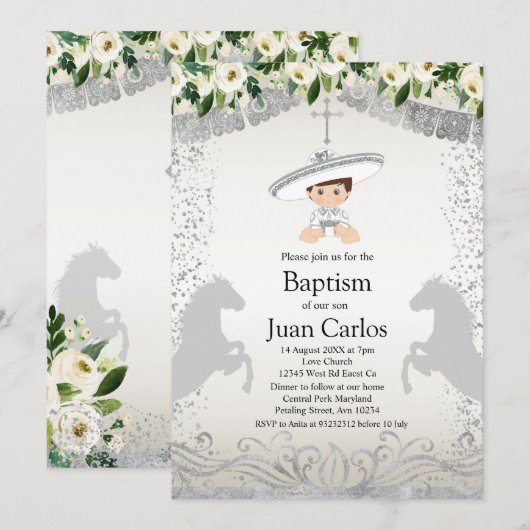 Silver Fiesta Boy Baptism Christening Kaart (Voorkant / Achterkant)
