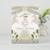 Silver Fiesta Boy Baptism Christening Uitnodiging (Staand voorkant)