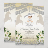 Silver Fiesta Boy Baptism Christening Uitnodiging (Voorkant / Achterkant)