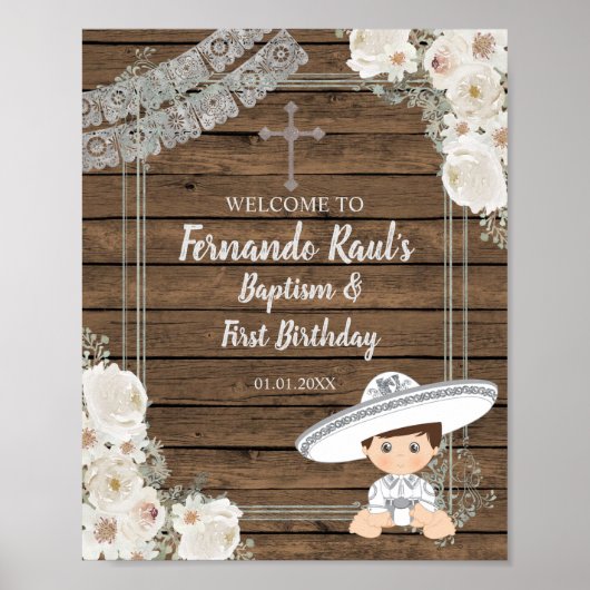 Silver Fiesta Boy Baptism en Birthday Welcome Poster (Voorkant)
