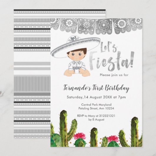 Silver Fiesta charro jongen verjaardag Kaart (Voorkant / Achterkant)