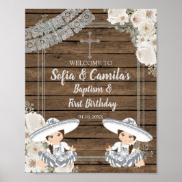 Silver Fiesta Twin Girl Baptism en Birthday Poster