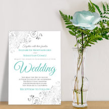 Silver Filigree Aqua en White Elegant Wedding