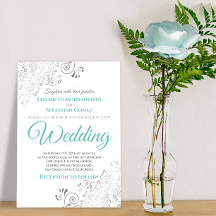 Silver Filigree Aqua en White Elegant Wedding Kaart