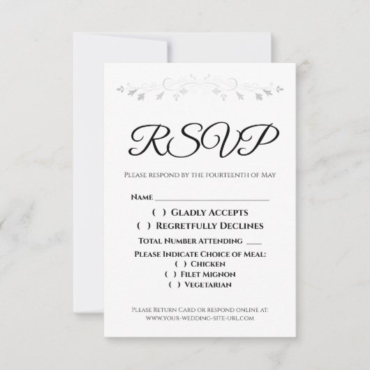 Silver Filigree Border Elegant Wedding RSVP (Voorkant)