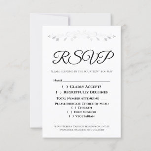 Silver Filigree Border Elegant Wedding RSVP Kaartje