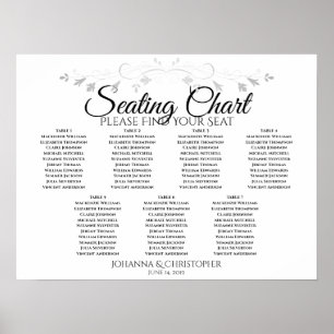 Silver Filigree Chic 7 Table Wedding Seding Chart Poster