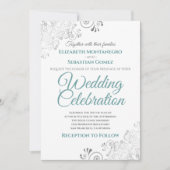 Silver Filigree Elegant Simple Blauwgroen & Grey W Kaart (Voorkant)