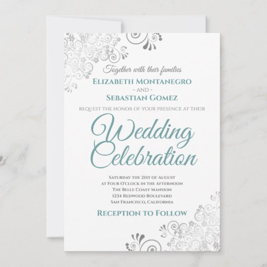 Silver Filigree Elegant Simple Blauwgroen & Grey W Kaart (Voorkant)