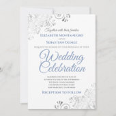 Silver Filigree Elegant Simple Blue Gray Wedding Kaart (Voorkant)