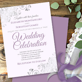 Silver Filigree Elegant Simple Paars Wedding Kaart