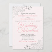 Silver Filigree Elegant Simple Pink Wedding Kaart (Voorkant)