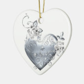 Silver Filigree Heart & White Roses Keramisch Ornament (Links)