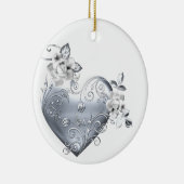 Silver Filigree Heart & White Roses Keramisch Ornament (Rechts)