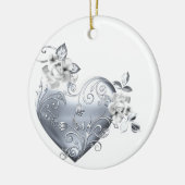 Silver Filigree Heart & White Roses Keramisch Ornament (Links)