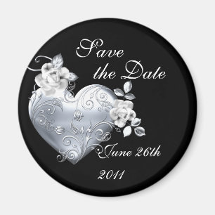 Silver Filigree Heart & White Roses Magneet