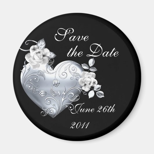 Silver Filigree Heart & White Roses Magneet (Voorkant)