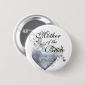 Silver Filigree Heart & White Roses Ronde Button 5,7 Cm (Voorkant /achterkant)