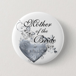 Silver Filigree Heart & White Roses Ronde Button 5,7 Cm
