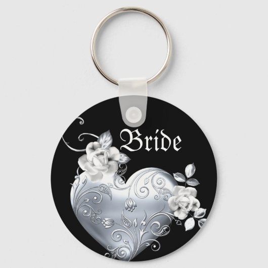 Silver Filigree Heart & White Roses Sleutelhanger (Voorkant)