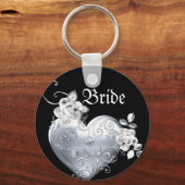 Silver Filigree Heart & White Roses Sleutelhanger (Voorkant)