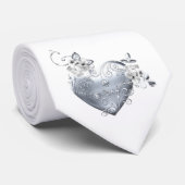 Silver Filigree Heart & White Roses Stropdas (Opgerold)