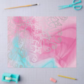 Silver Filigree Henna Ornaments on Pink Turquoise Tissuepapier (Craft)