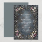 Silver Filigree Moody Gothic Rose Wedding Kaart (Voorkant / Achterkant)