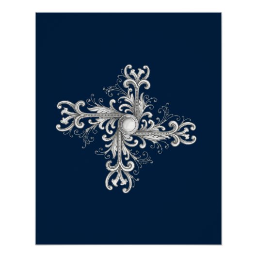 Silver Filigree Pearl Quatrefoil Perfect Poster (Voorkant)