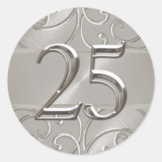 Silver Filigree Swirls 25 Ronde Sticker (Voorkant)