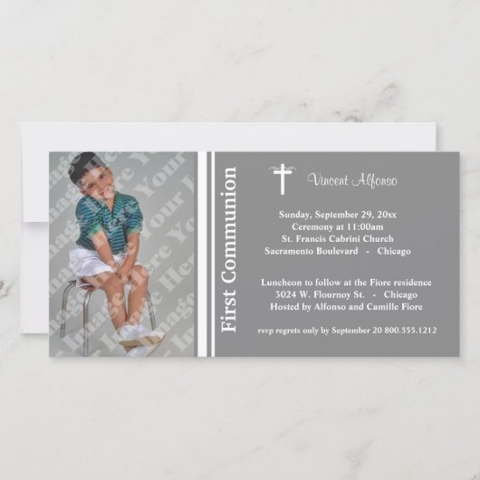Silver First Communication Photo Invitation (Voorkant)