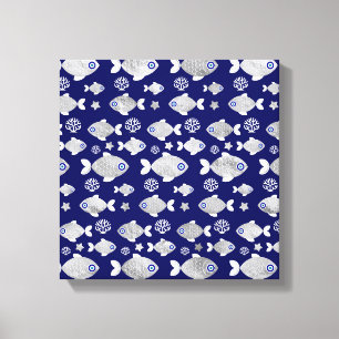 Silver Fish Evil Eye Patroon Canvas Afdruk